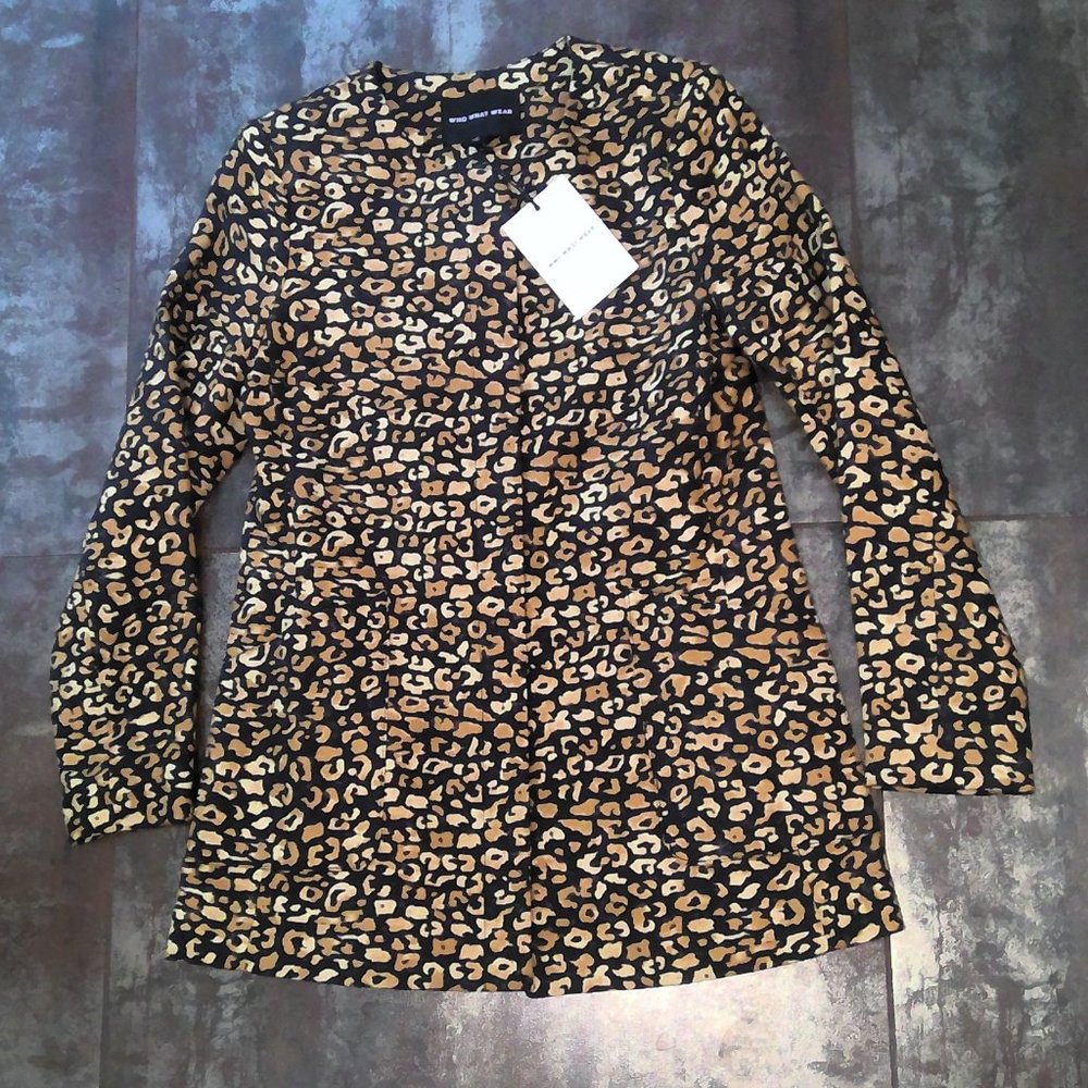 Leopard Chetah Print Hip Length Snap COTTON Jacket Who What Wear New with Tags
